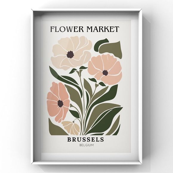 Flower Market Brussels,  Aesthetic Abstract Floral Boho Digital Wall Art Print - Picture 3 of 5
